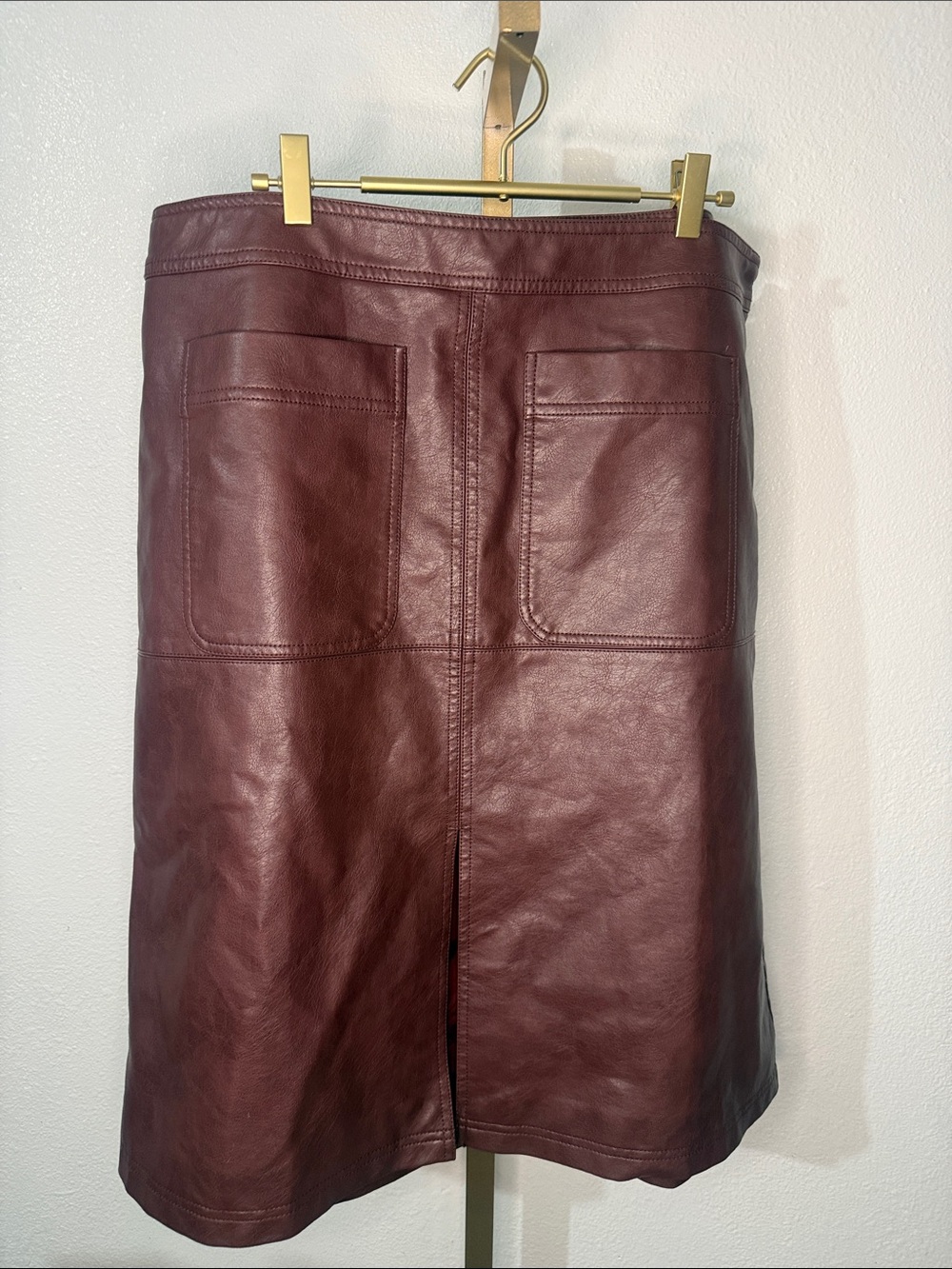 Women's Burgundy Faux Leather Pocket Skirt- Size 16